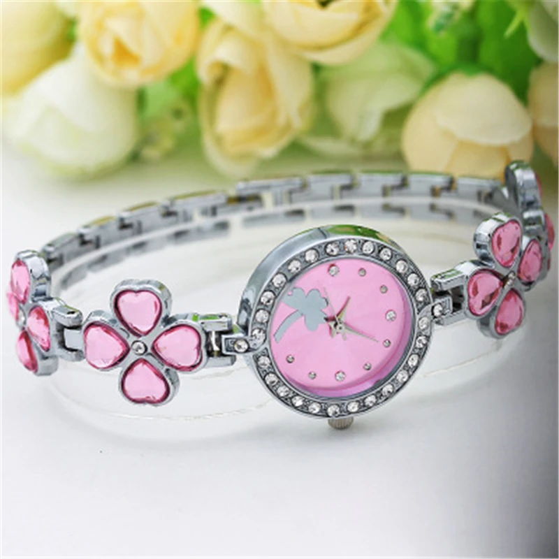 

Watch Women Fashion Colorful Four Leaf Clover Stainless Steel Quartz Bracelet Wristwatches Woman Watches Luxury Reloj Mujer
