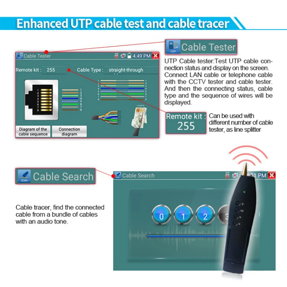 " 1080 P IPC камера CCTV тестер монитор Wifi TVI CVBS IP обнаружения камера тестер безопасности ONVIF видео камера