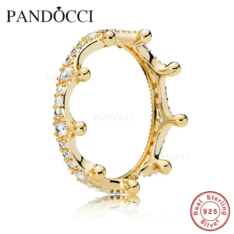 

925 Sterling Silver Enchanted Crown Ring Gold-Plated Original Fashion Charms European Style Jewelry