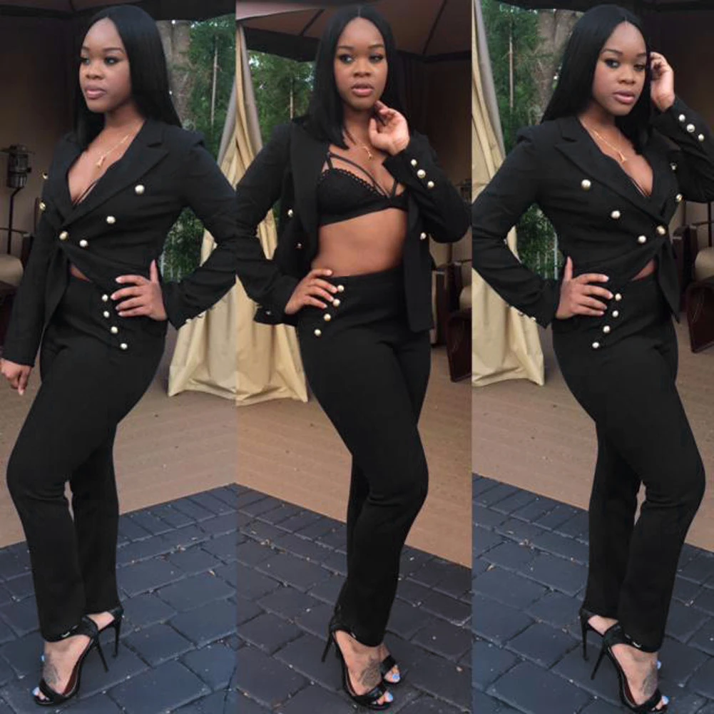 Women's Suits Business Blazers Trousers Set Straight Buttons Office Work Casual Formal Tuxedos Two Pieces Suit Set Pantsuit