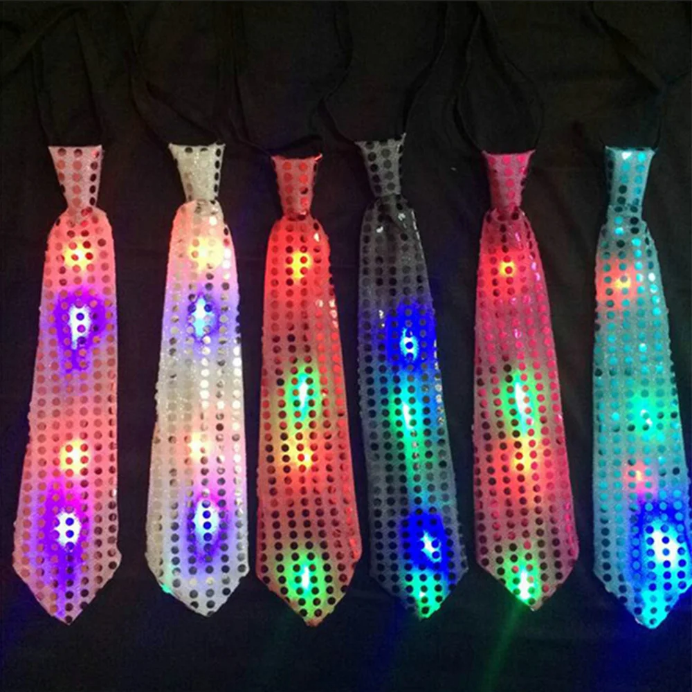 

5pcs/lot Sequins Light Up LED Neck Tie Hip Hop Jazz Hats Cap Flashing Blinking Party Decor Dancing Stage Chrstmas toy