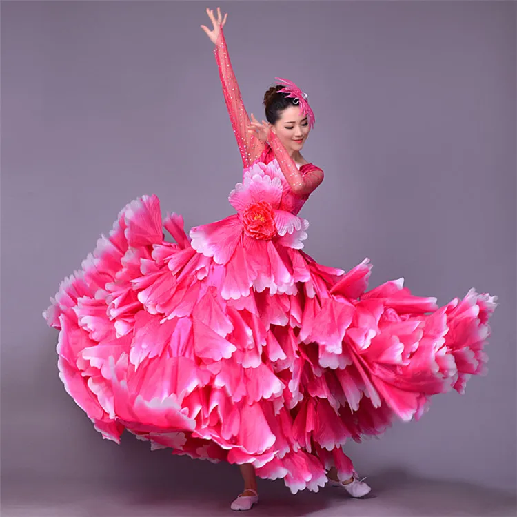 720 градусов, женский костюм для испанского фламенко, платье для танцев, длинное платье, красное платье для фламенко, платья для девочек, L190