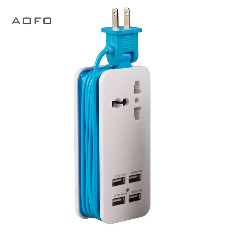 USB power board, portable travel charger socket 1.5M / 5ft power cord, universal plug wide range input 100v-240v power socket 