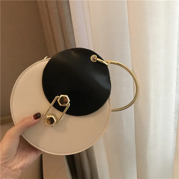 

Design of Unique Hand-held Large Circle Design Spliced Coloured Pu Women Bag