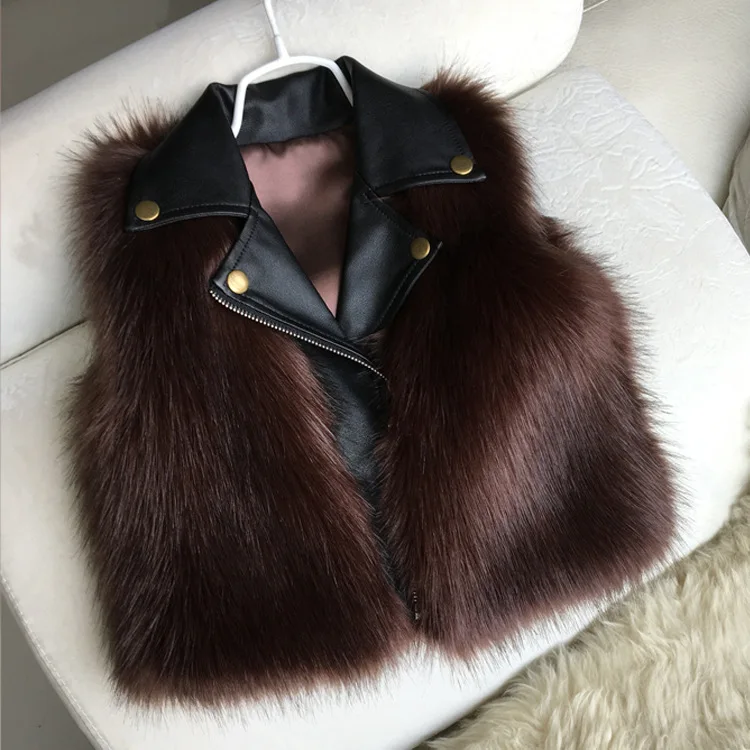 

ACE LOVE Girl Fur Vest Coats 2017 Fashion Kids Girl Faux Fox Leather Vests Waistcoats Winter Warm Children Fur Jackets Outerwear