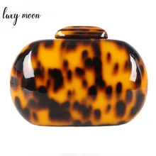 Модная дамская сумочка, Леопардовый принт, сумочка, акриловый клатч, овальная Женская вечерняя сумка, винтажные вечерние сумочки, сумка на плечо, ZD1146