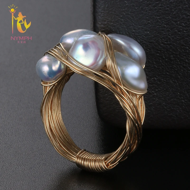 

NYMPH Baroque Natural Pearl Wedding Bands For Women Fine Jewelry Freshwater Pearl Ring 7-8mm Trendy Birthday Gift Box J306