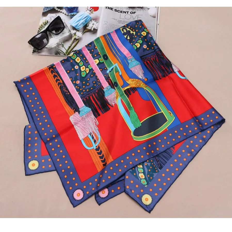 90*90cm High Style 100% Silk Scarf Hijab Women's Large Square Silk Shawl Wraps Foulard Head Scarves for Hair Wrapping