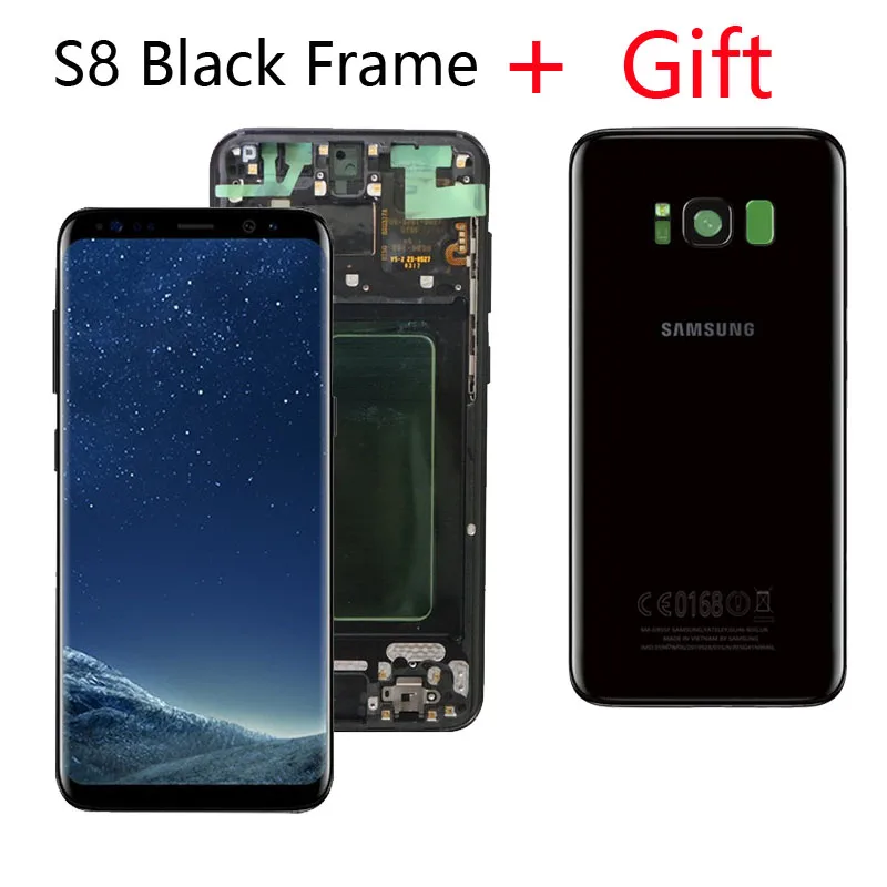 ЖК-дисплей для SAMSUNG Galaxy S8 ЖК-дисплей G950 G950F дисплей S8Plus ЖК-дисплей G955 G955F сенсорный экран с подарком S8 крышка батареи - Цвет: S8 Black With Frame