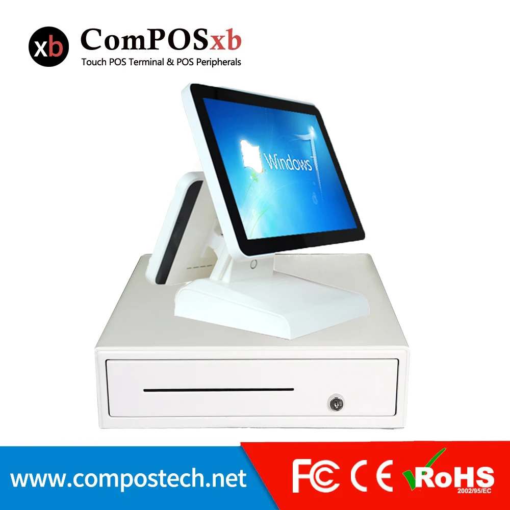 

15 Inch Touch Pos System Lcd Touch Screen Monitor Cashier Register With Cash Drawer White Color Epos Terminal
