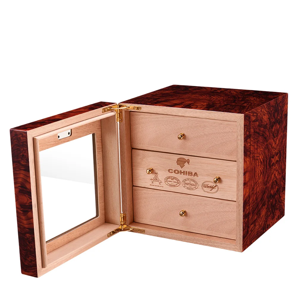 COHIBA роскошный Рождественский подарок сигарный Humidor шкаф для хранения ящиков wirth высокий глянцевый деревянный с бесплатным гигрометром и увлажнитель воздуха ca-0412