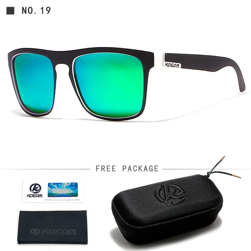 Черный чехол, поляризационные солнцезащитные очки с плоским верхом, квадратная Непревзойденная качественная оправа, мужские пляжные солнцезащитные очки lunetes de soleil KDEAM CE - Цвет линз: C19