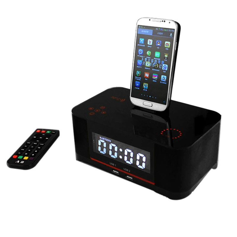 Док-станция с сенсорным зарядным устройством, стерео беспроводной bluetooth-динамик с fm-радио NFC - Цвет: Black micro-usb EU