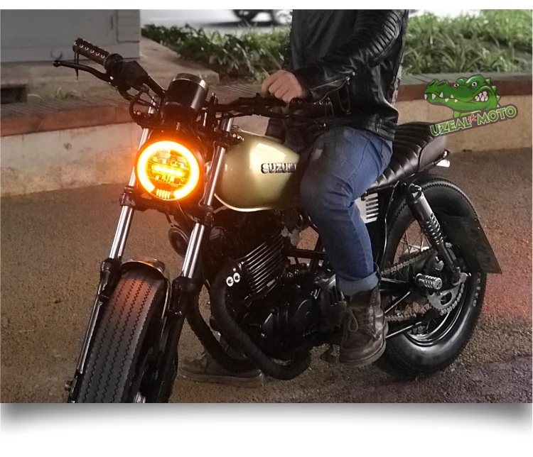 6,9 дюймов винтажный мотоциклетный головной светильник светодиодный модификация пользовательский общий дневной ходовой светильник кольцо желтый белый ретро
