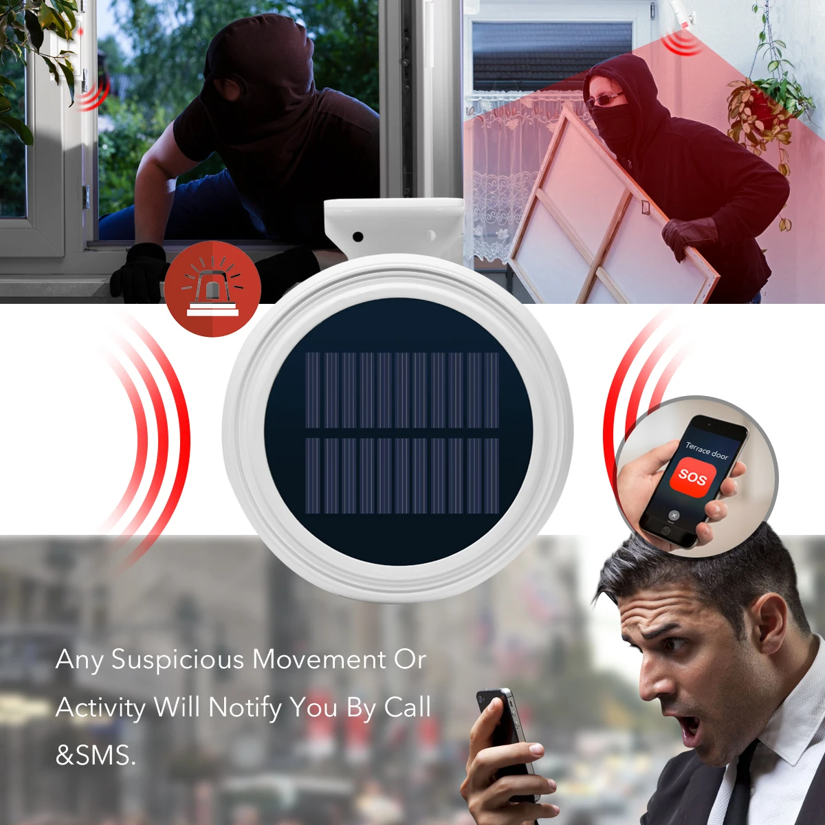 KOOCHUWAH Security Home Alarm Auto Alarm GSM Outdoor Wireless Siren Solar Motion Sensor SMS Remote Control 2G Network Loud Alarm