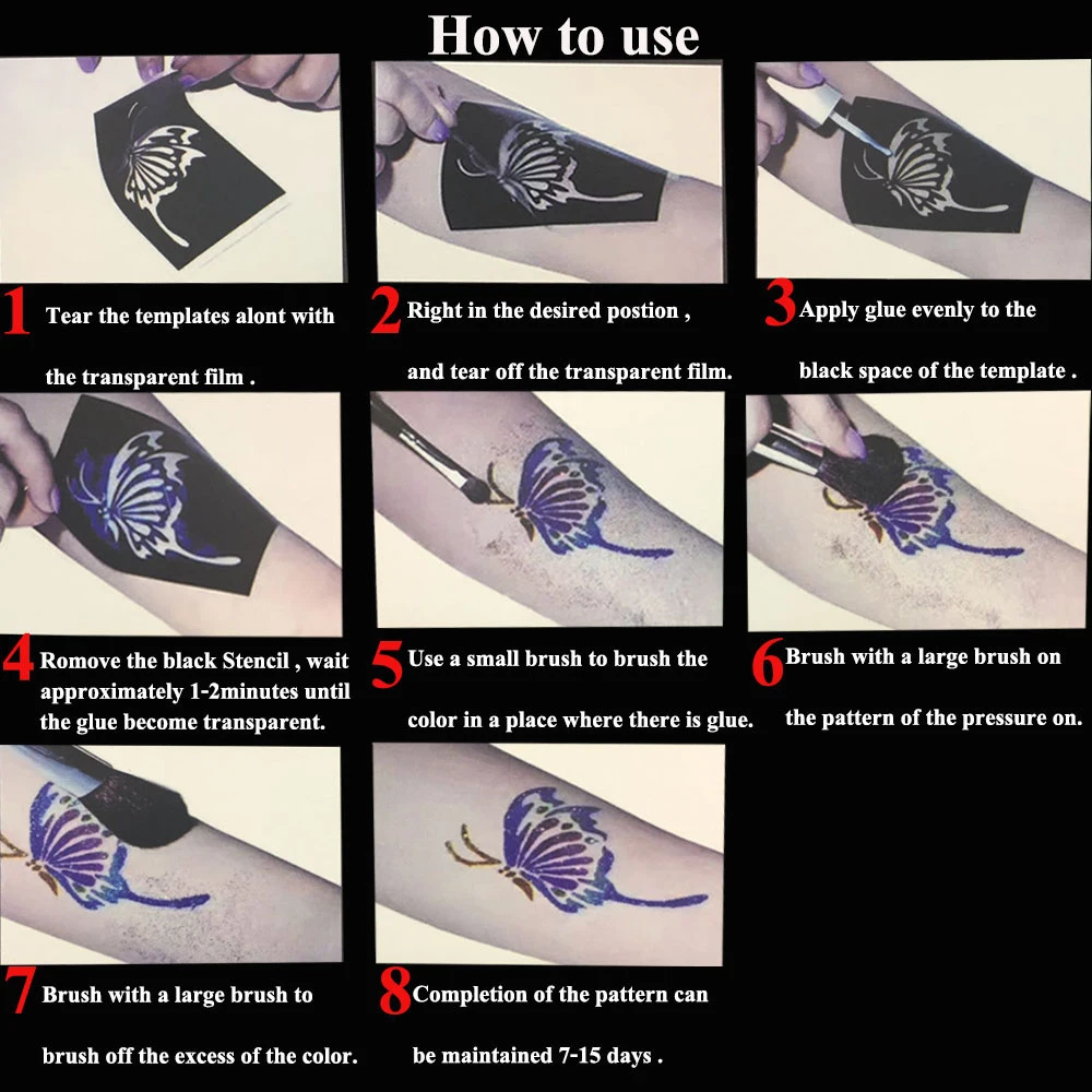4 шт случайный блеск хны трафарет татуировки для рисования Аэрограф татуировки бабочка цветок тело мультфильм искусство стикер JI756