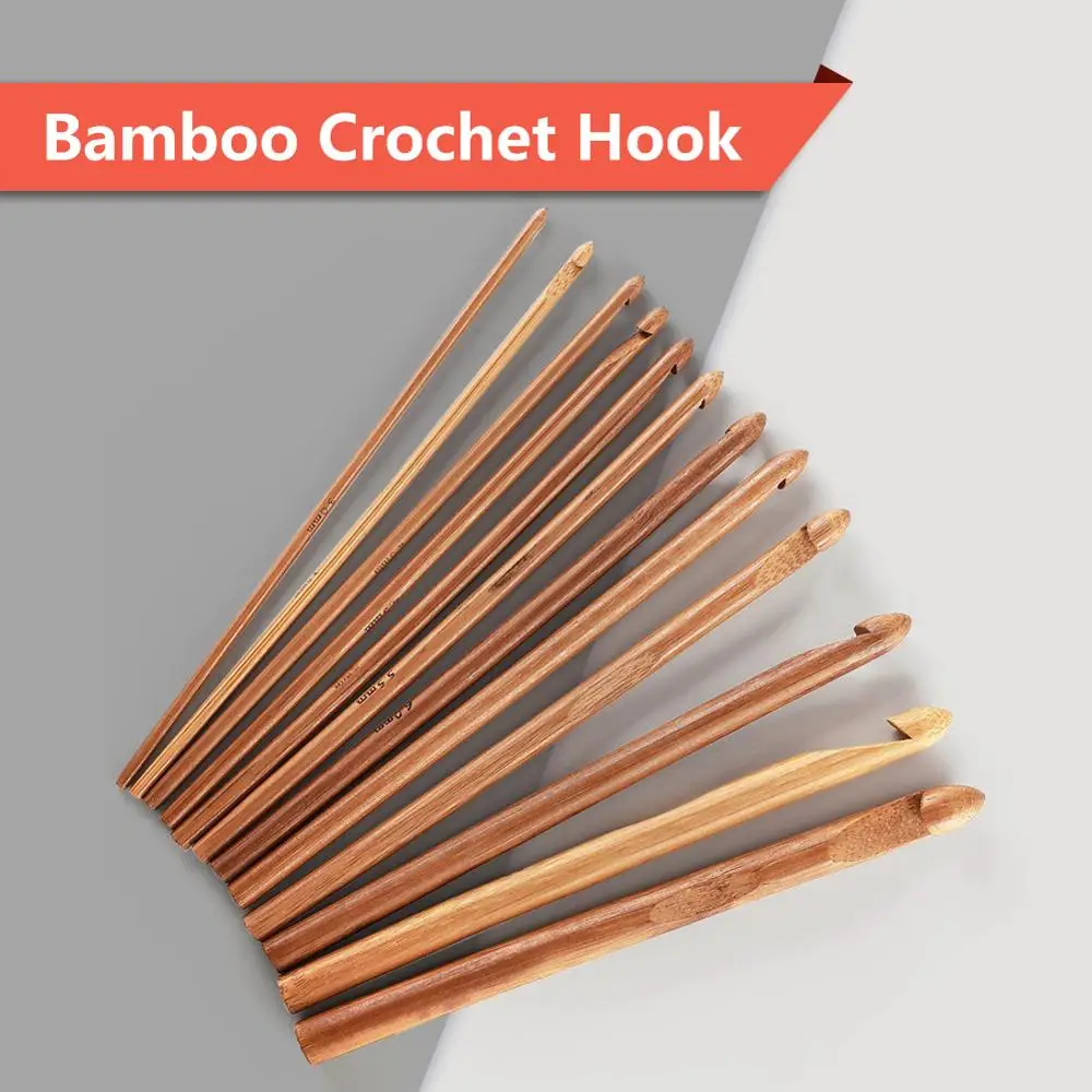 12 Pcs Bamboo Crochet Hook Set Multi-Size Multifunction Crafts Knitting Tools Household DIY Knitting Needles Handle Knitting Set