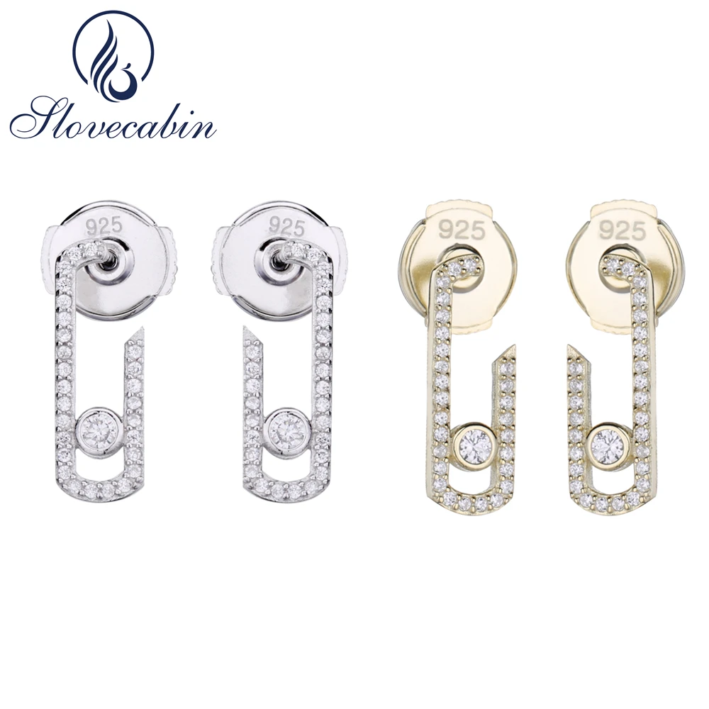 Goedkoop Slovecabin 2018 Punk Rock Silver Pure Crystal CZ Bewegen Zirkoon Sieraden Fashion Sterling 925 Zilveren Sieraden Pave Drop Earring