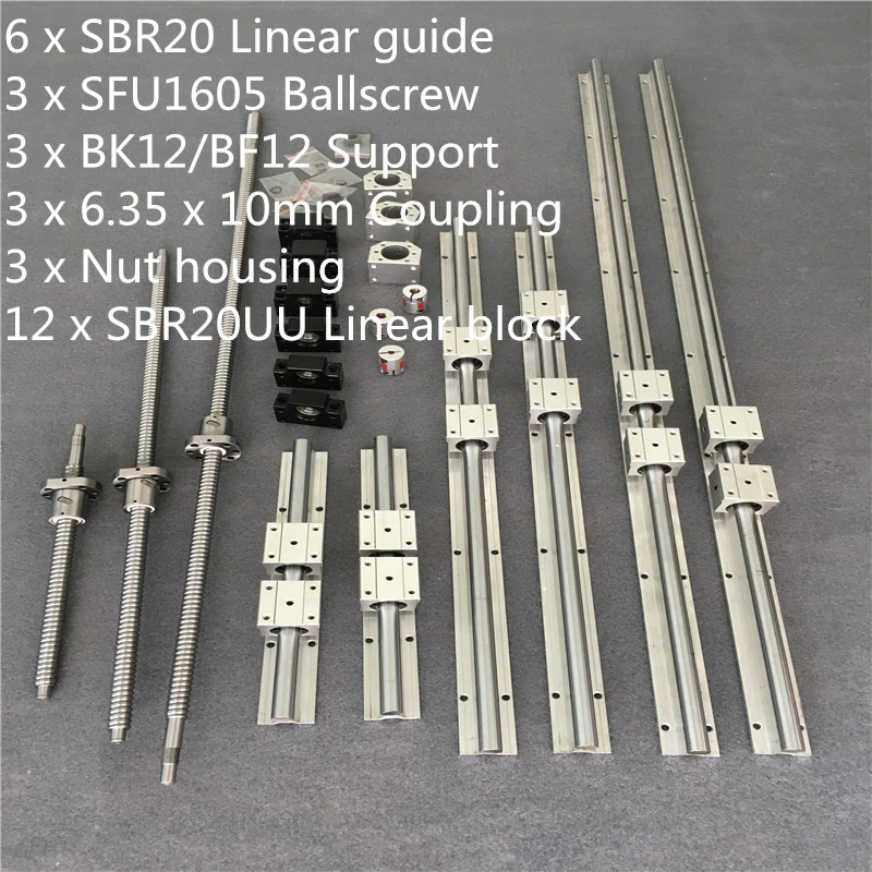 SBR16-600mm 2pc linear rail+ballscrew RM1605-600mm+1 set BK/BF12 end bearing CNC SBR16-600mm 2pc linear rail+ballscrew RM1605-600mm+1 set BK/BF12 end bearing CNC