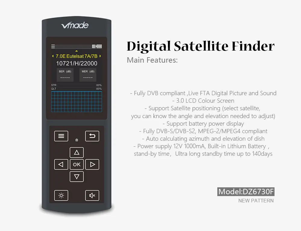 Vmade DZ6370 цифровой спутниковый искатель DVB-S2 DVB-S FTA диапазон спутниковый искатель метр MPEG4 Поддержка 3,0 экран V8 супер V7 WS-6933