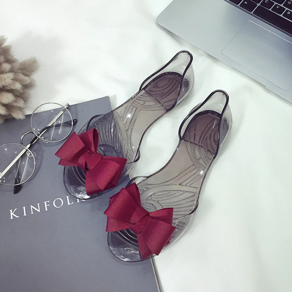 

Summer New Women Bow Flower sandal Jelly Beach Casual Sandals Flip Flops Flat Shoes Fashion Clear Sandals