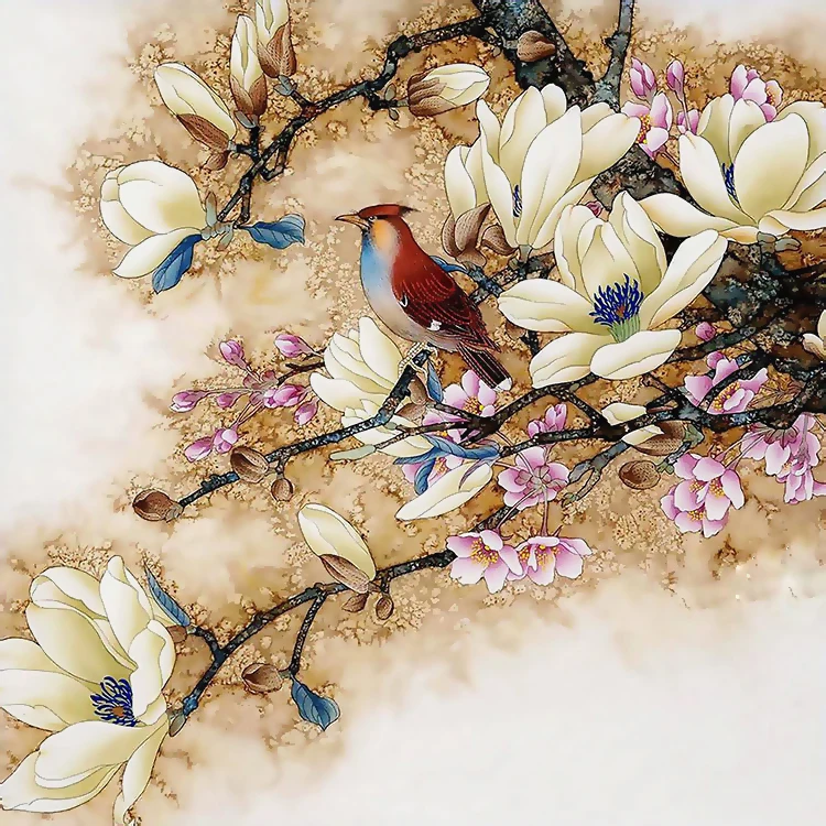 New 3D Diamond Painting Beautiful Magnolia Flower And Bird Tree Scenery Embroidery DIY Needlework Cross Stitch Square | Дом и сад
