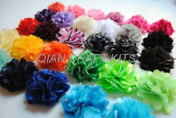 

50pcs Mini Satin and Tulle 2" Flower Puffs Mixed Colors or Specified Wholesale Sale