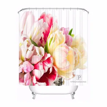 

Custom Pink Tulip Flower Bathroom Acceptable Shower Curtain Polyester Fabric Bathroom Curtain #180318-37-29
