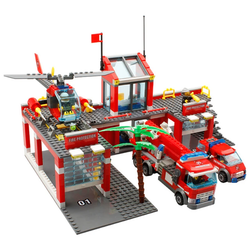 

774Pcs City Fire Station Truck Helicopter Firefighter Minis Building Blocks Bricks Toys Brinquedos Toys For Children Legoings