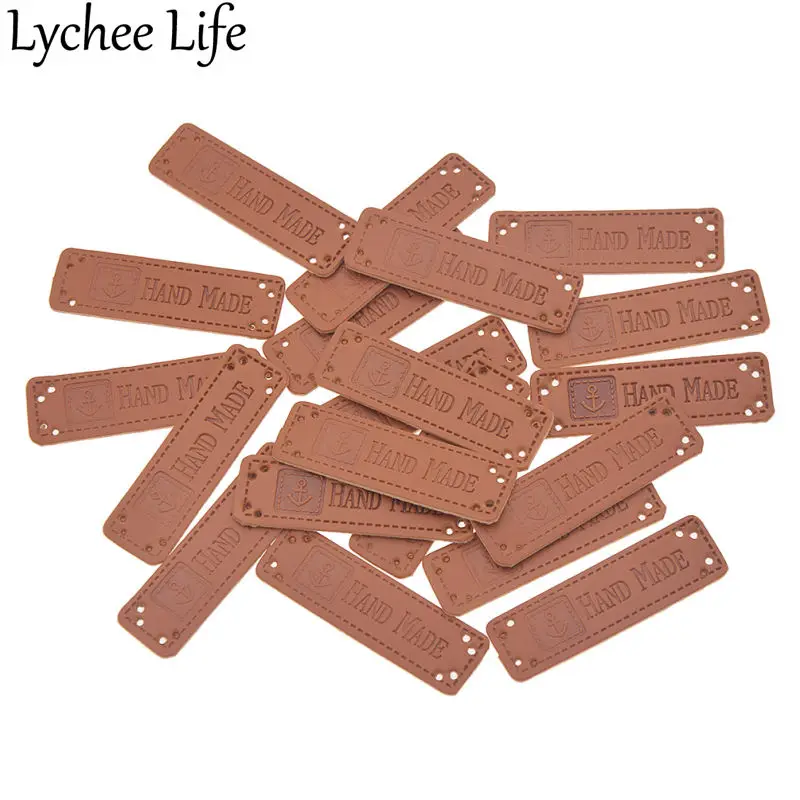 

Lychee Life 20pcs Hand Made PU Leather Labels Clothing Sewing Accessories Factory Home DIY Colthes Collection New Arrival