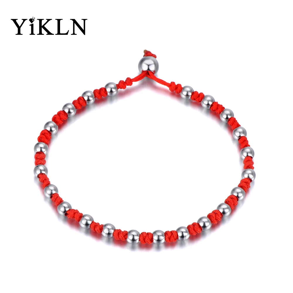 YiKLN браслеты на шнуровке в китайском стиле красная линия с Бисер серебряного цвета Stianless Стальные Бусины Ювелирные украшения сделай сам YB18190