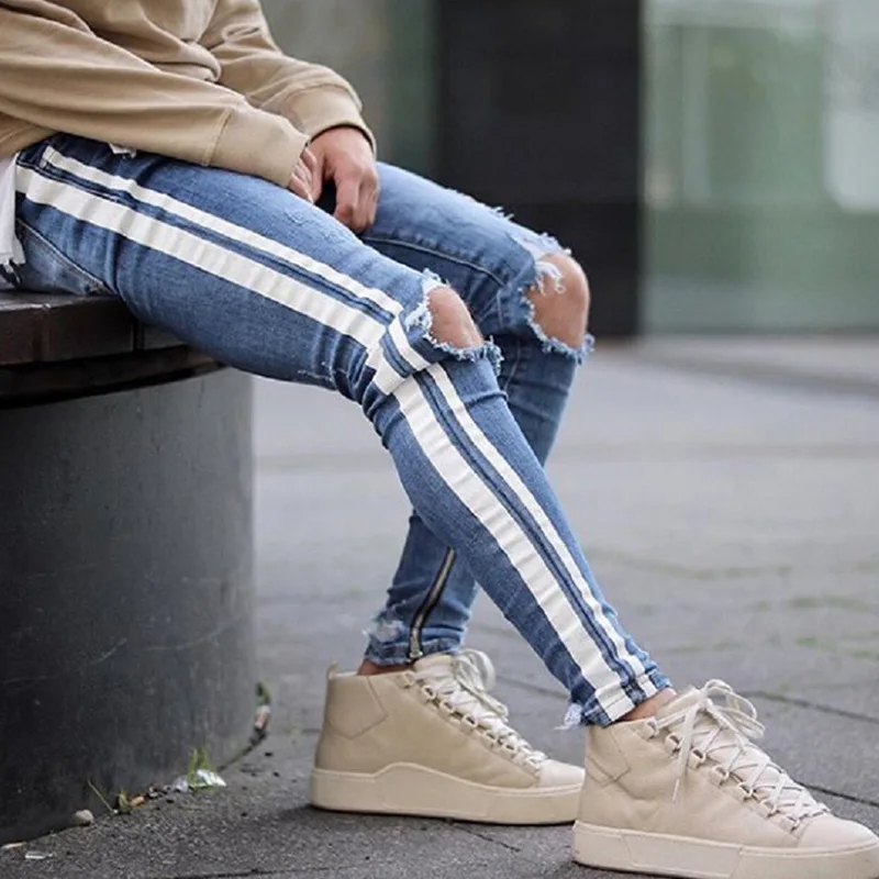 

New Arrival 2019 Men Casual Skinny Denim Pencil Pants Ripped Jeans Slim Long Hole Jean Pants Bodycon Trousers S-3XL Dropshipping