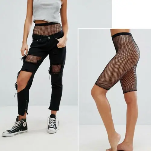Женские спортивные сетчатые леггинсы, велосипедные шорты, сексуальные черные чулки