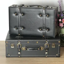 Black american vintage storage wooden box leather handbag soft decoration