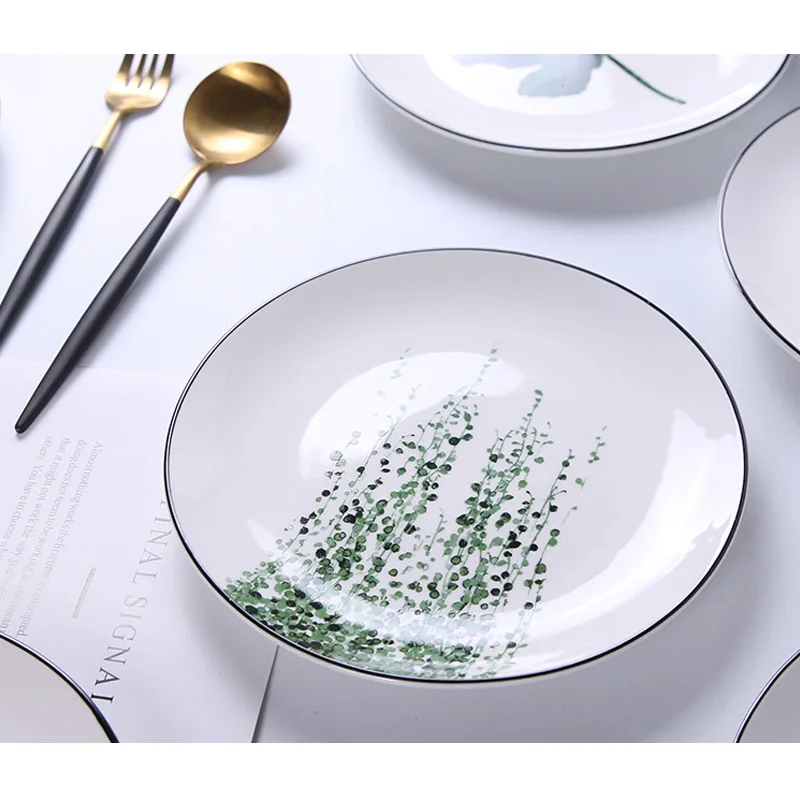 8 дюймов круглый зеленый лист керамическая столовая тарелка набор кухонной посуды десерт фрукты салат тарелка столовая посуда торт тарелка Западная еда