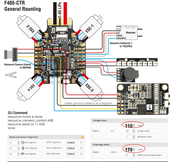 

BetaFlight F405-CTR Flight Controller Built-in PDB OSD 5V/2A BEC Current Sensor for RC Drone