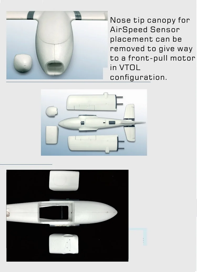 can be removed to give way to a front-pull motor in VTOL configuration