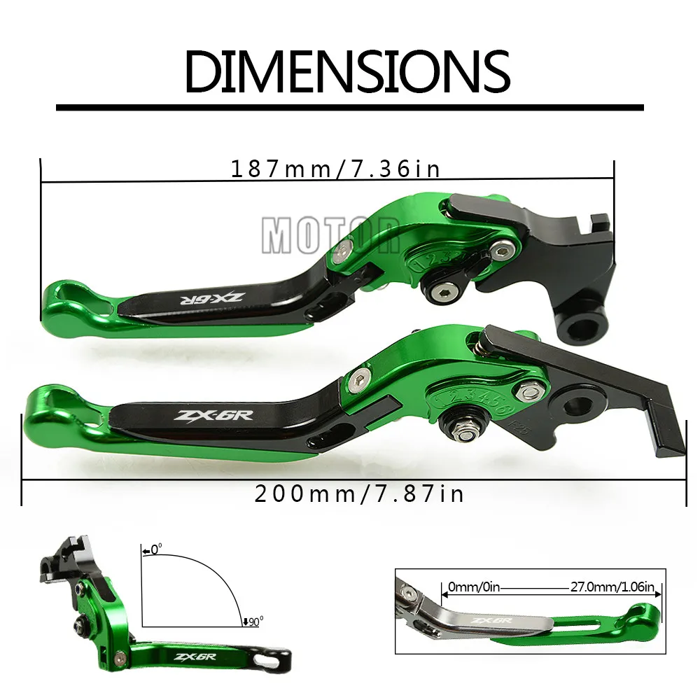 CNC Алюминий мотоциклетные регулируемые складные сцепные рычаги для Kawasaki ZX6R/ZX636R/ZX6RR мотоцикл Складная ZX 6 636 R RR