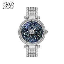 Hot Sell Quartz Watches Luxury PB Brand Women Watch Glitter Shiny Crystal Diamond Rose Gold Ladies Wristwatch Water Proof HL639