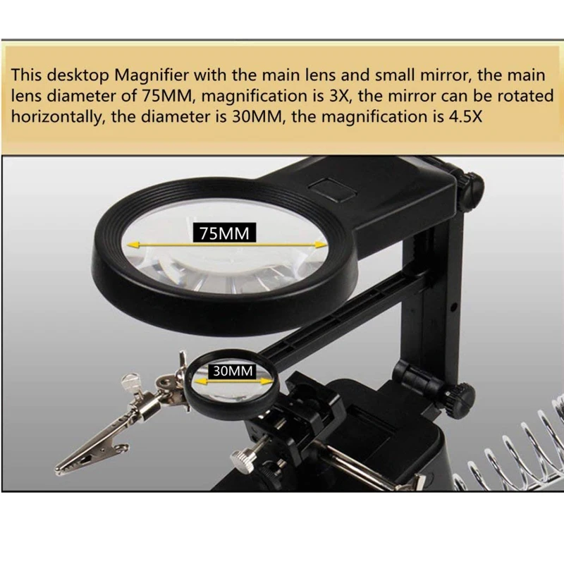 Online Soldering Solder Iron Stand Holder Station Desk Magnifier LED Light Clamp Clip Helping Hand Magnifying Circuit Board