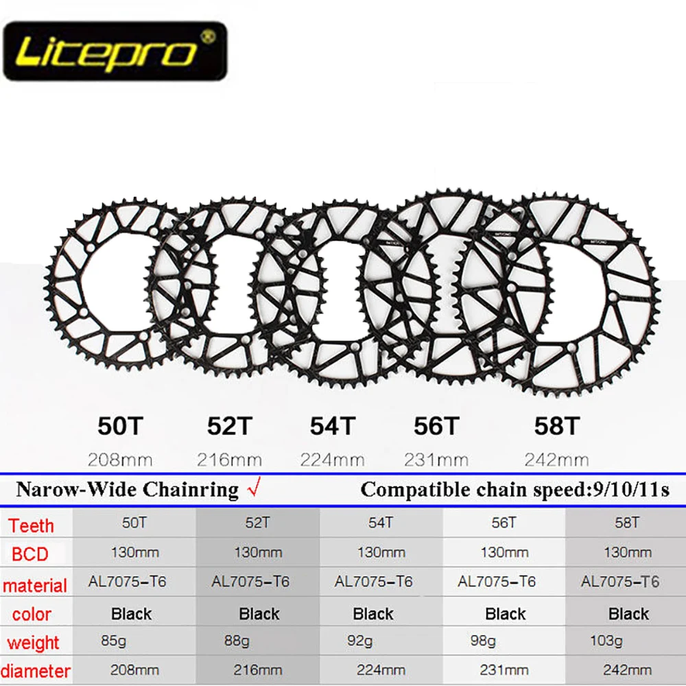 Litepro Road Floding Crankset BCD130 Chainring 170mm Crank Set GXP BB 50-58T Bicycle Sprocket Single Disk Bike Chainring