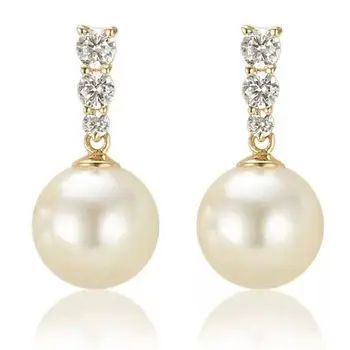 

charming pair of 10-11mm south sea round white pearl earring 14k