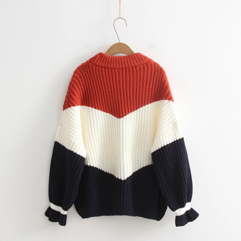 2019 Sweater Fashion Female New Korean Version Set Lotus Leaf Sleeves Thick Sweet Student Thick Line Knitted Shirt Autumn Winter