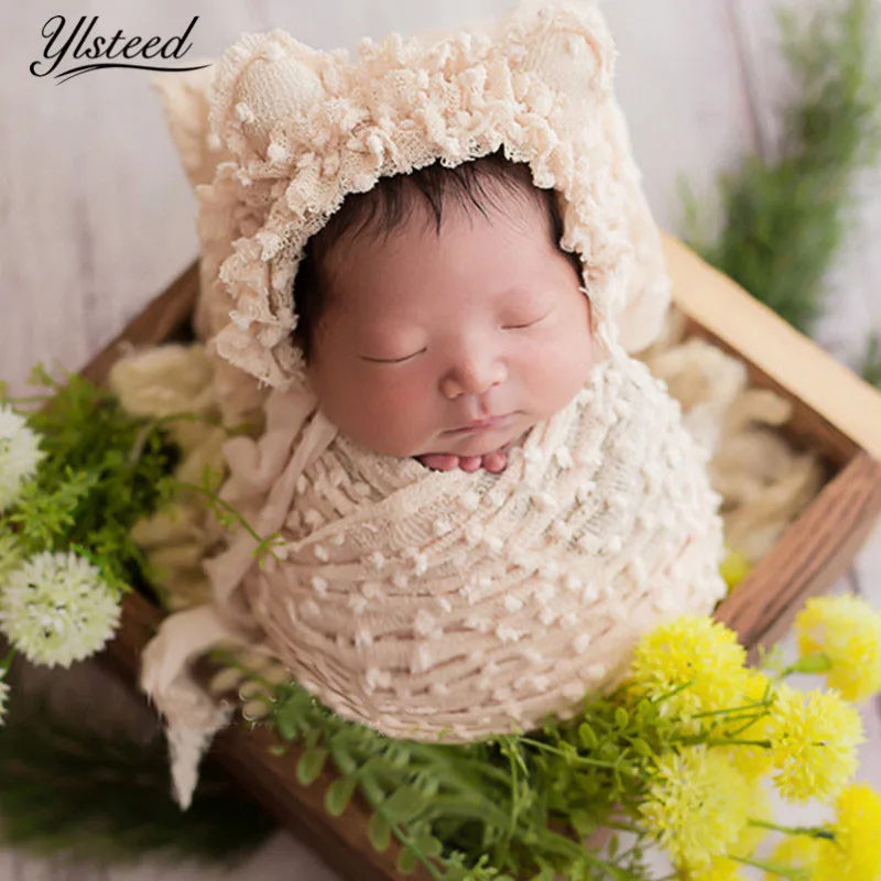 

Ylsteed Newborn Photography Wraps+Hat+Pillow Baby Fotoshooting Newborn Stretch Wrap Infant Photography Blanket Baby Photo Props