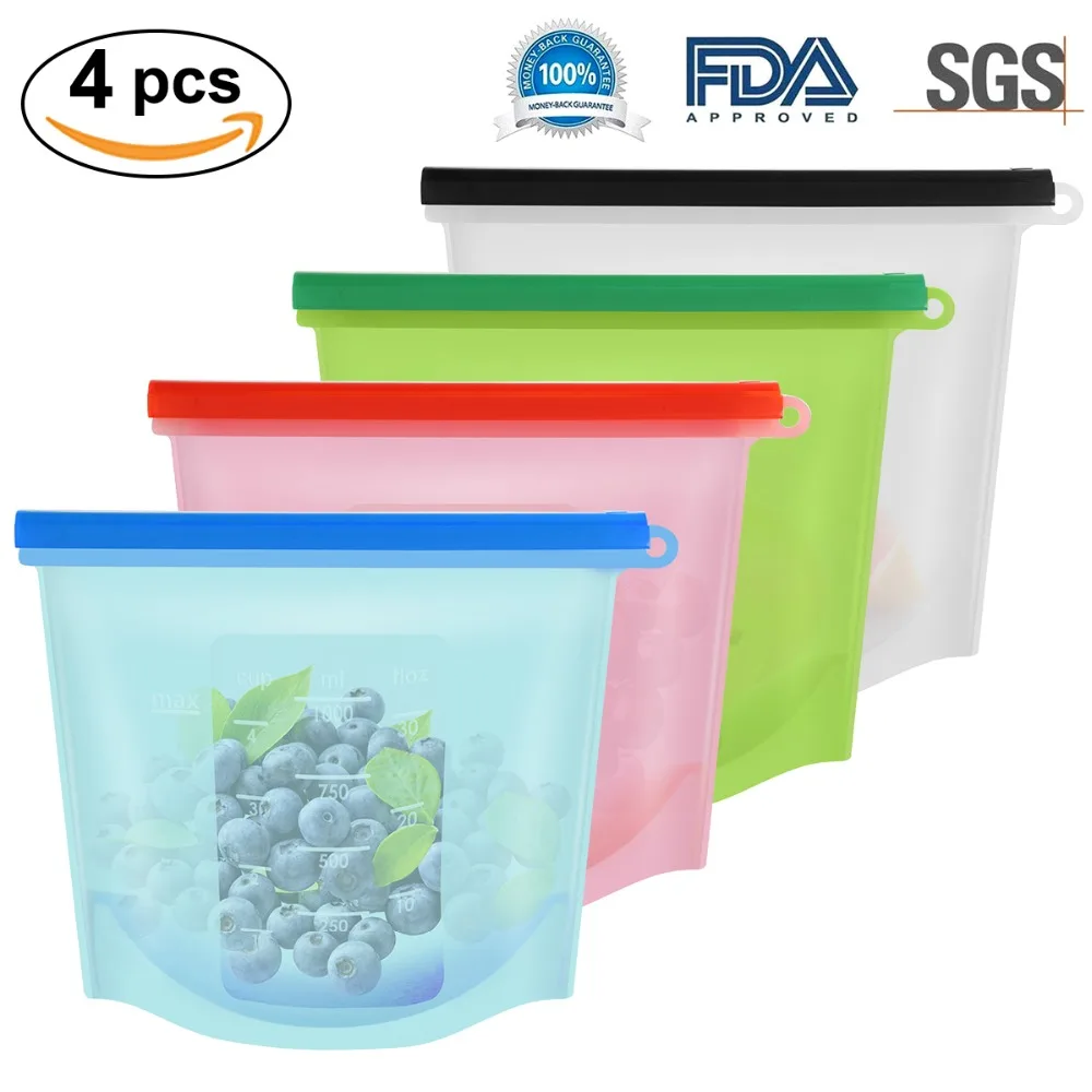 Reusable Silicone Vacuum Seal Food Fresh Bag Freezer Fruit Meat Milk Storage Holder Container Organizer Slide Lock Kitchen | Дом и сад