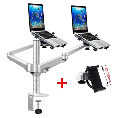 OA-12X aluminum alloy 2 In 1 Bracket adjustable Dual Arm double laptop desktop stand Holder For 10-15 inch Laptop+ 7"-10" tablet - Color: OA-12Y