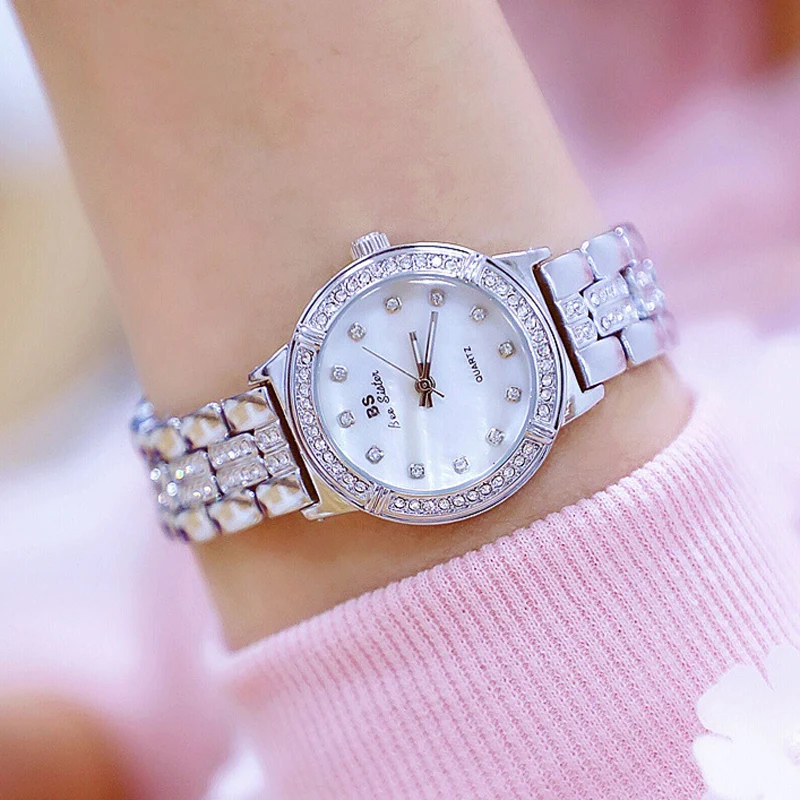 Top Brand Fashion Ladies Watch Stainless Steel Female Crystal Quartz Watch Women Casual Fritillaria Dial Watch Reloj Mujer