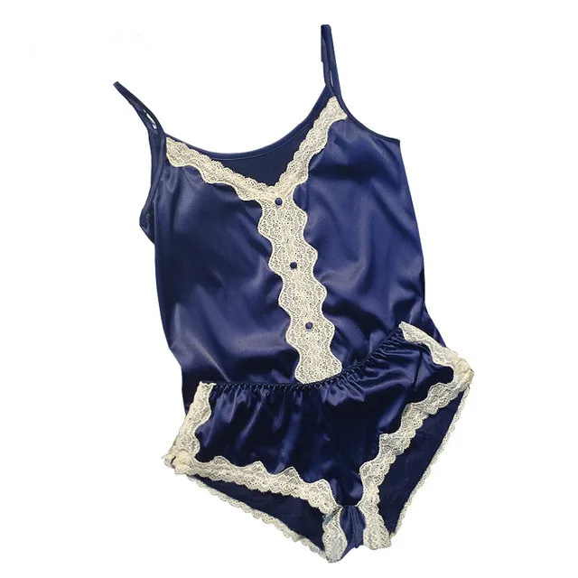 

Luxurious Women Pajama Sets New Brand Sale Satin Summer Sleep Lounge Sexy Lace Patchwork Pajamas Shorts Silk Thin Hot Nightwear