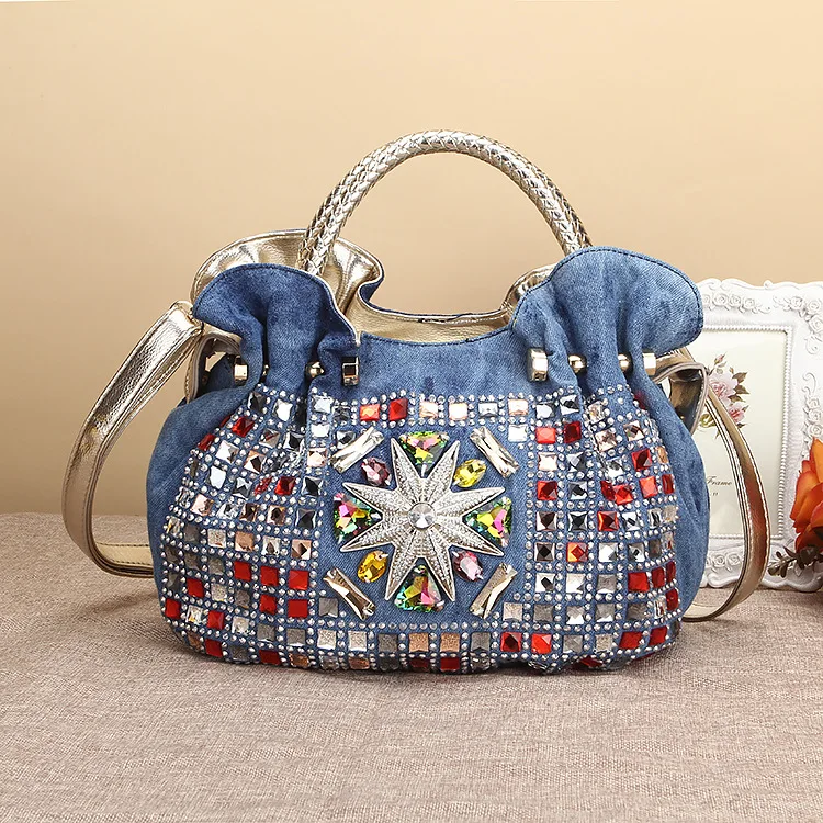 

Woman Denim Handbags Bags Luxury Rhinestone Shoulder Bags Women's Small Totes Bags Jean Bolsas Femininas For Women