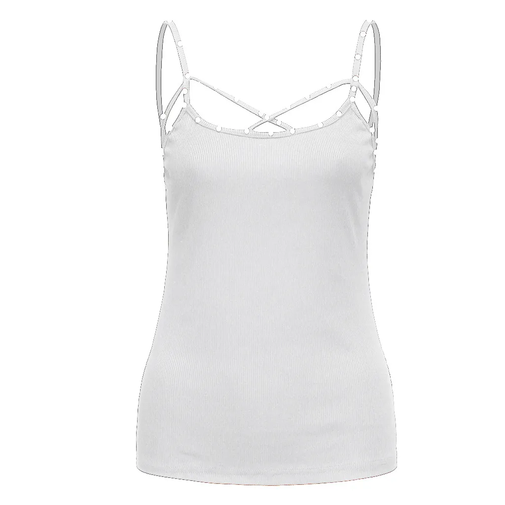 Белый Летние женские простые дамы Бисероплетение V шеи топы Танк Урожай Camis Slim Fit обтягивающие Сексуальная Женская камисоль debardeur femme - Цвет: Белый